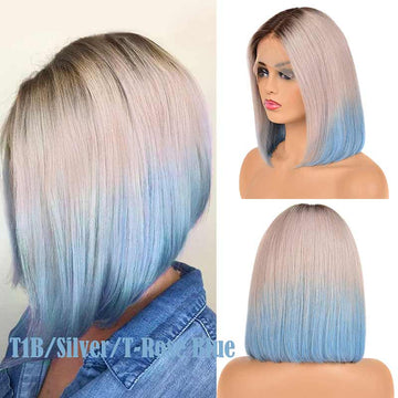 Ombre Malaysian Pre Plucked Straight Bob Lace Front Human Hair Wigs-6